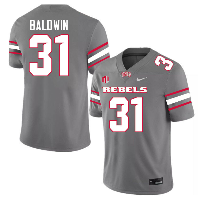 Men #31 Jalen Baldwin UNLV Rebels College Football Jerseys Stitched-Grey